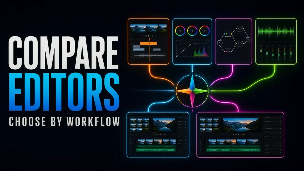 DaVinci Resolve comparison workspace with neutral editor and edition choices
