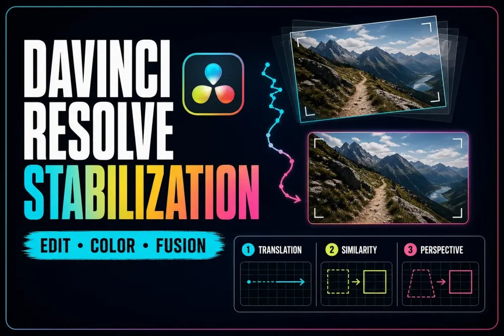 DaVinci Resolve motion path changing from shaky handheld movement to a smooth stabilized shot