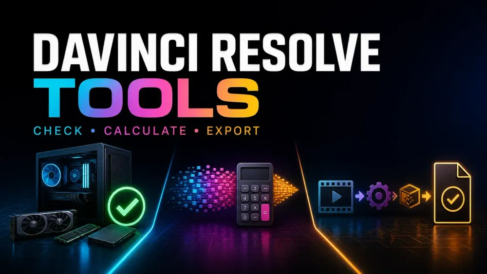 DaVinci Resolve tools for PC compatibility, bitrate calculation and export preflight