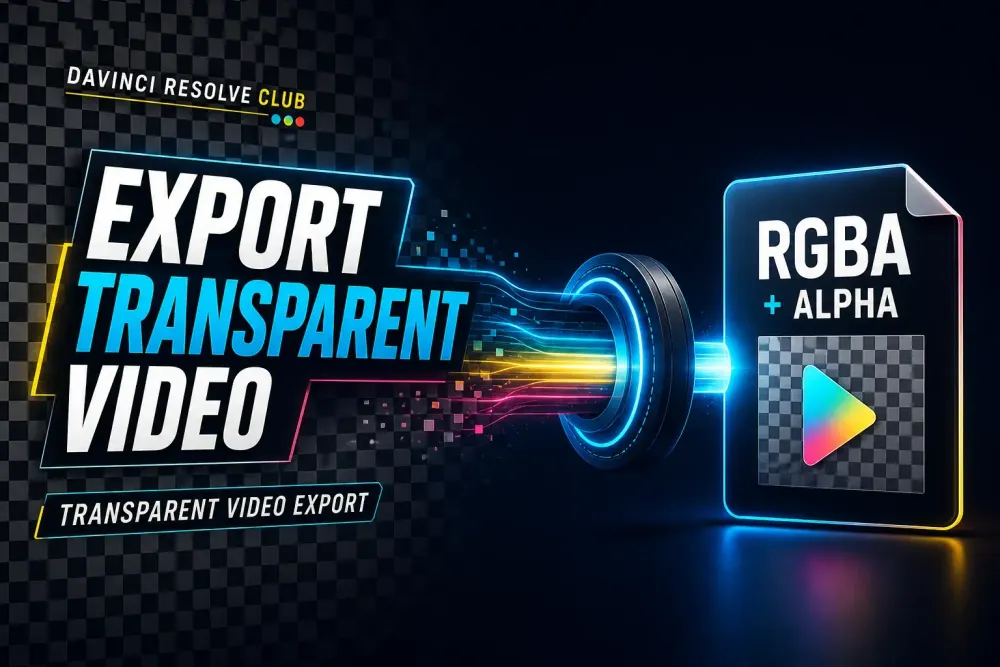 DaVinci Resolve transparent video export with a checkerboard alpha background and RGBA output file
