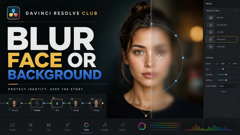 Tracked face blur and background blur in DaVinci Resolve
