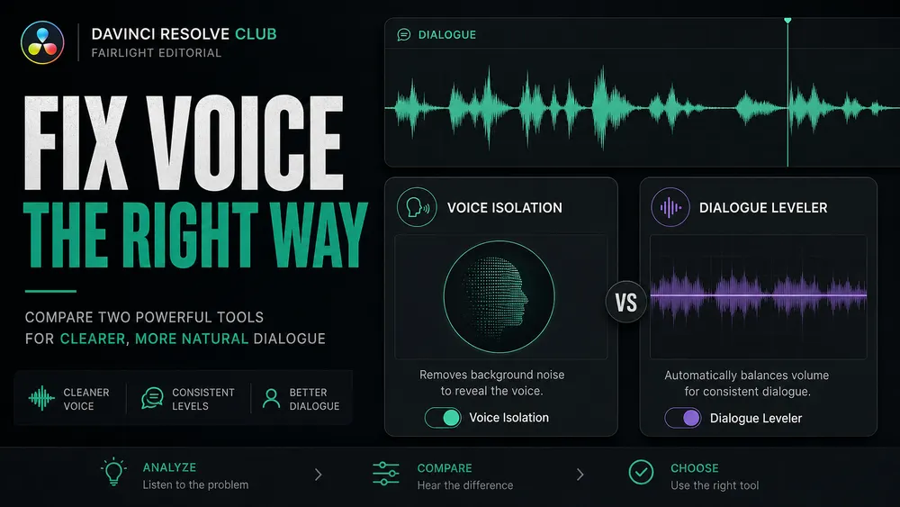 Voice Isolation and Dialogue Leveler compared on dialogue waveforms