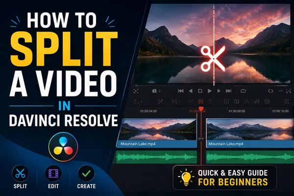 DaVinci Resolve timeline split with Blade tool and playhead shortcut