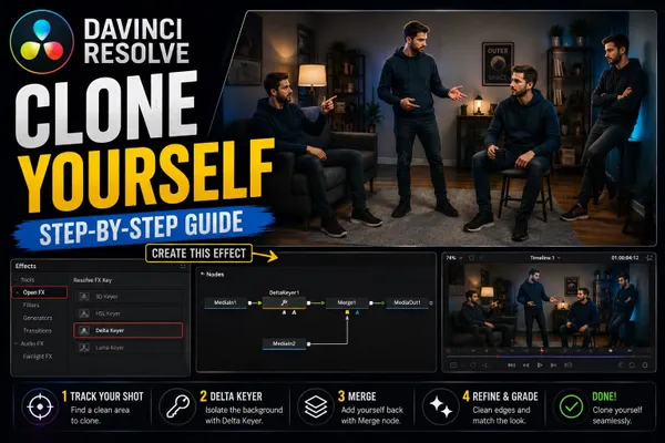 How to clone yourself in DaVinci Resolve, split-screen and Magic Mask methods