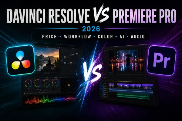 DaVinci Resolve 21 vs Adobe Premiere Pro 2026 comparison of price workflow color AI and audio