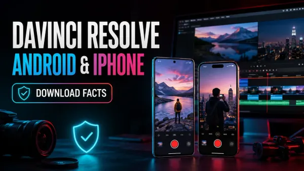DaVinci Resolve Android and iPhone availability guide with two smartphones and a safe download check