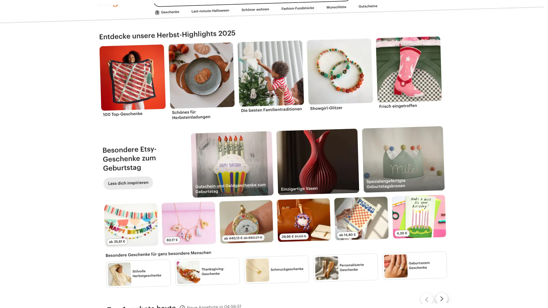 Alt-Text: Übersicht verschiedener Etsy Shops und Produkte auf der Plattform