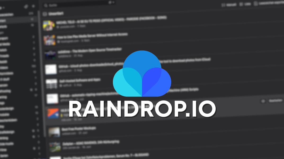 Ein Screenshot von Raindrop.io mit dem Logo im Vordergrund
