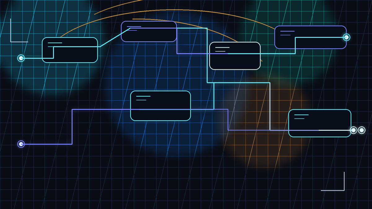 Abstract workflow diagram showing persistent agent state, checkpoints, and recovery paths.