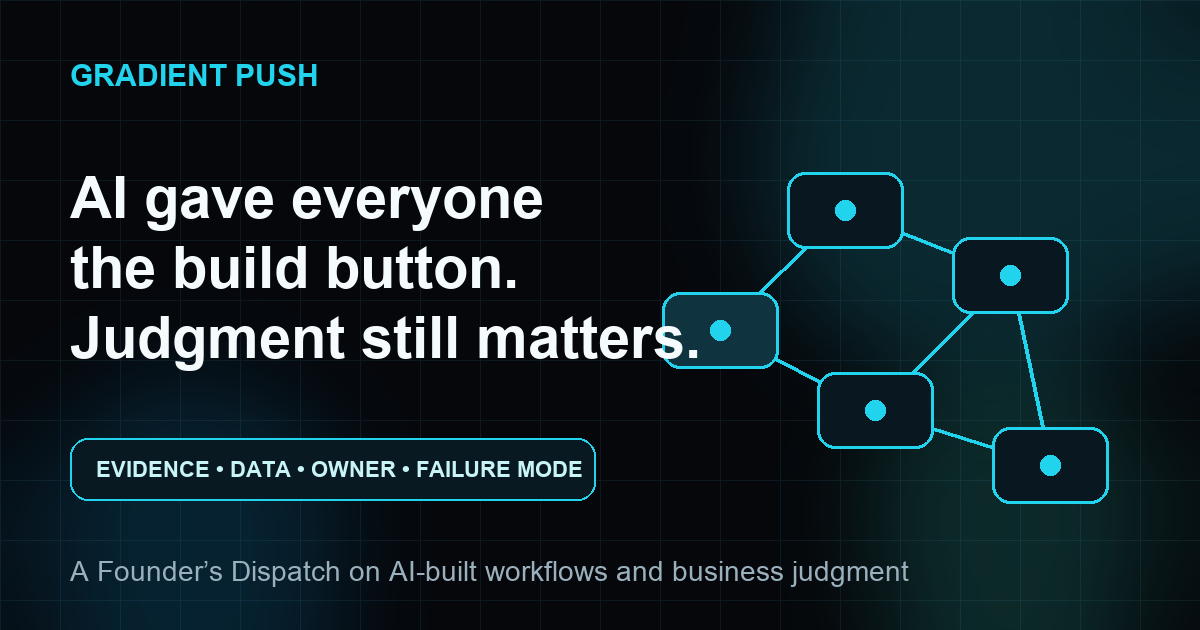 Gradient Push illustration for AI-built workflows: build access, judgment, constraints, ownership, and failure checks.