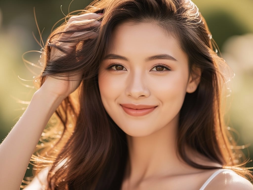 A woman showing off her healthy, clean, and voluminous hair