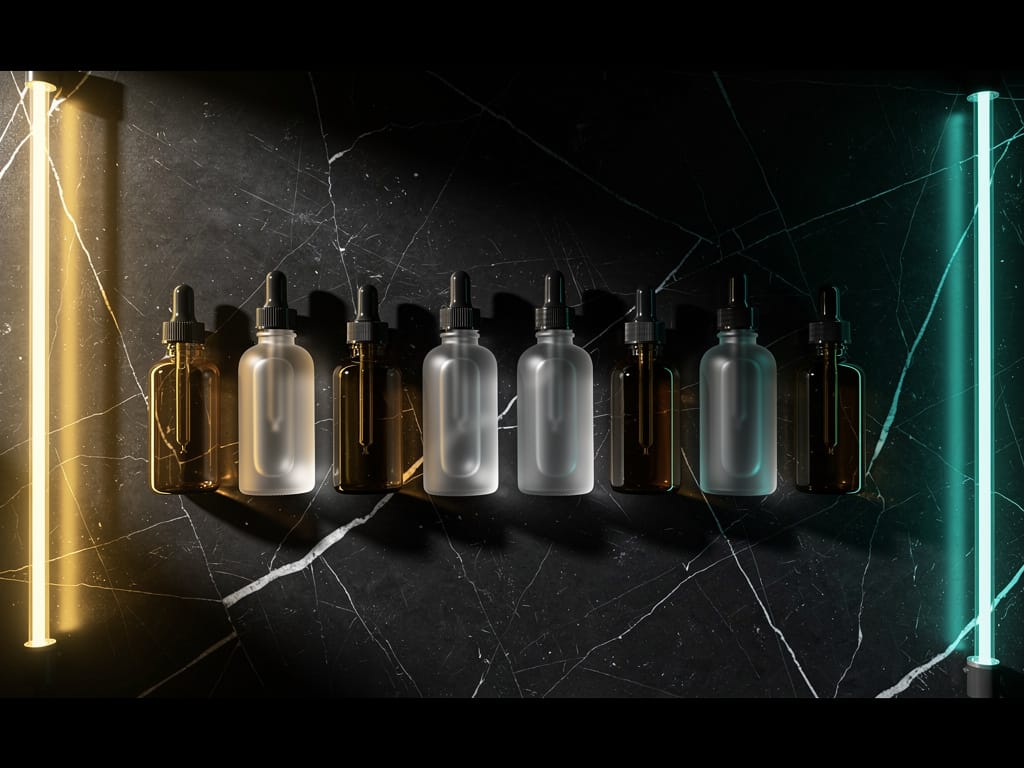 Leave-in hair care products arranged in layering order on marble surface