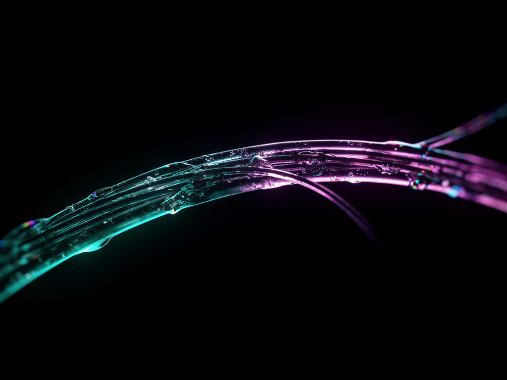 Macro close-up of a single hair strand with neon light refraction