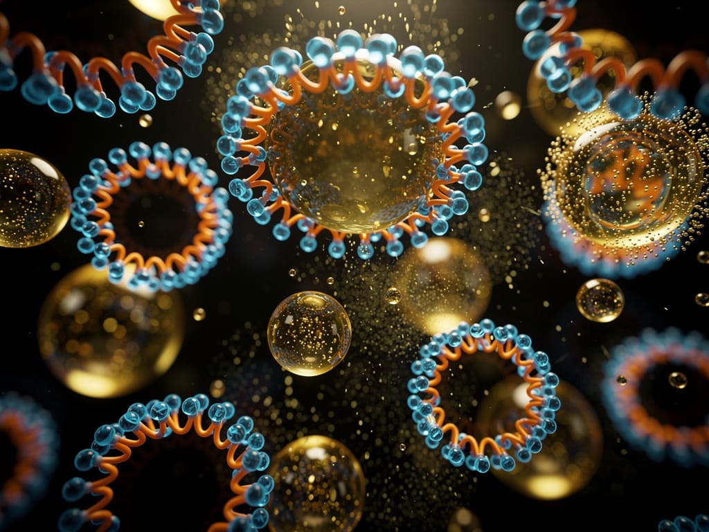 Abstract scientific view of surfactant molecules cleaning oil