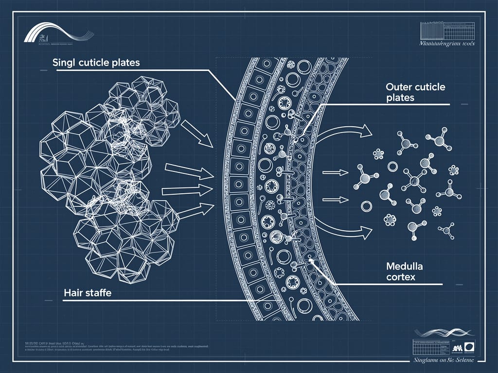 Diagram showing large vs small molecules and hair shaft penetration.