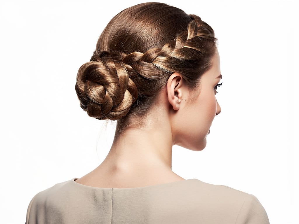 Woman with a simple and elegant braided bun hairstyle