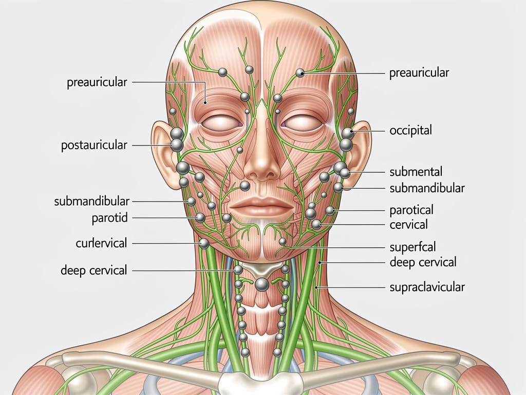Anatomical diagram of the lymphatic system in the head and scalp