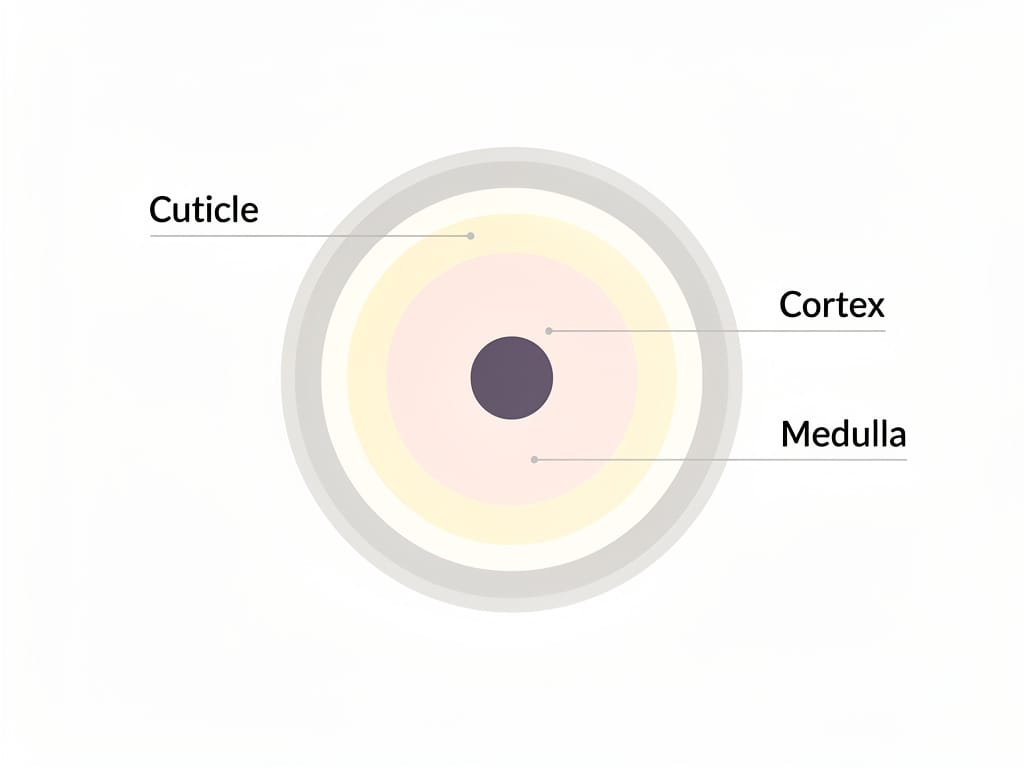 Scientific diagram of a hair strand cross-section