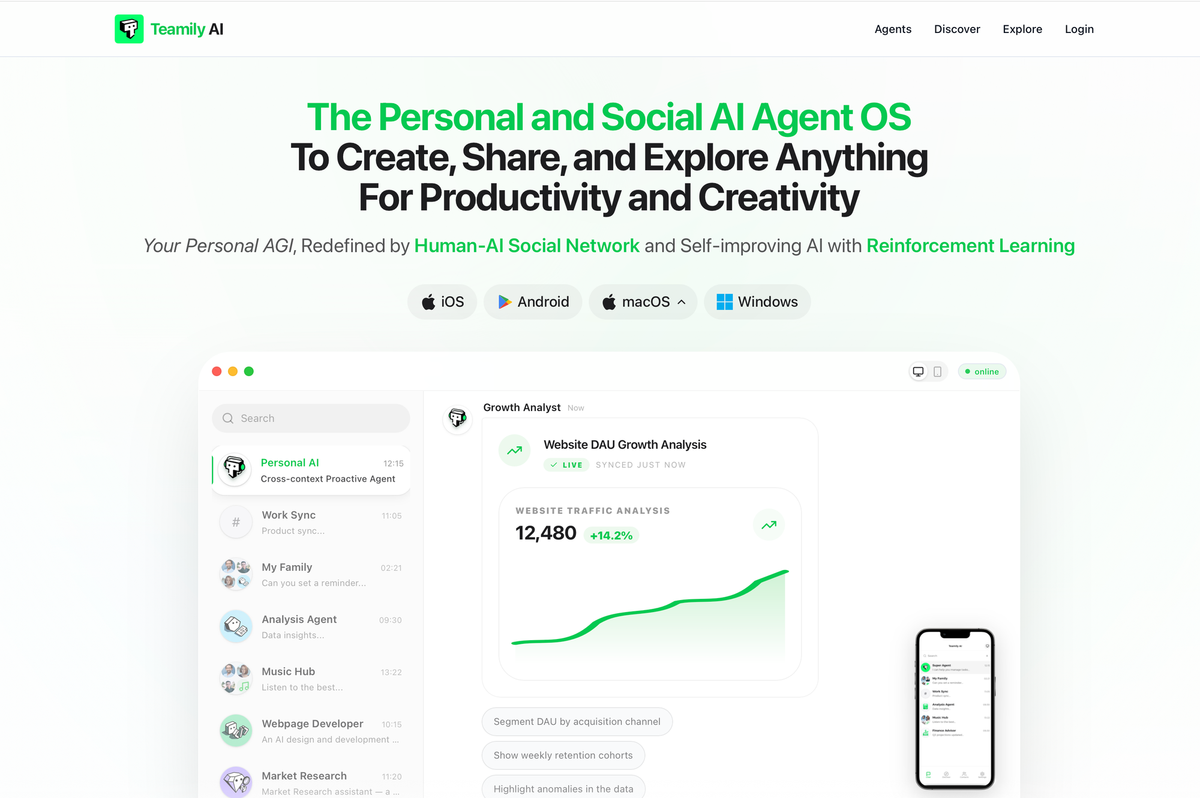 Teamily AI Launches Its Personal AI Agent OS, Redefining Personal AGI Through a Self-Improving AI+Human Social Network
