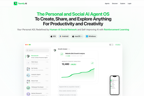 Teamily AI Launches Its Personal AI Agent OS, Redefining Personal AGI Through a Self-Improving AI+Human Social Network