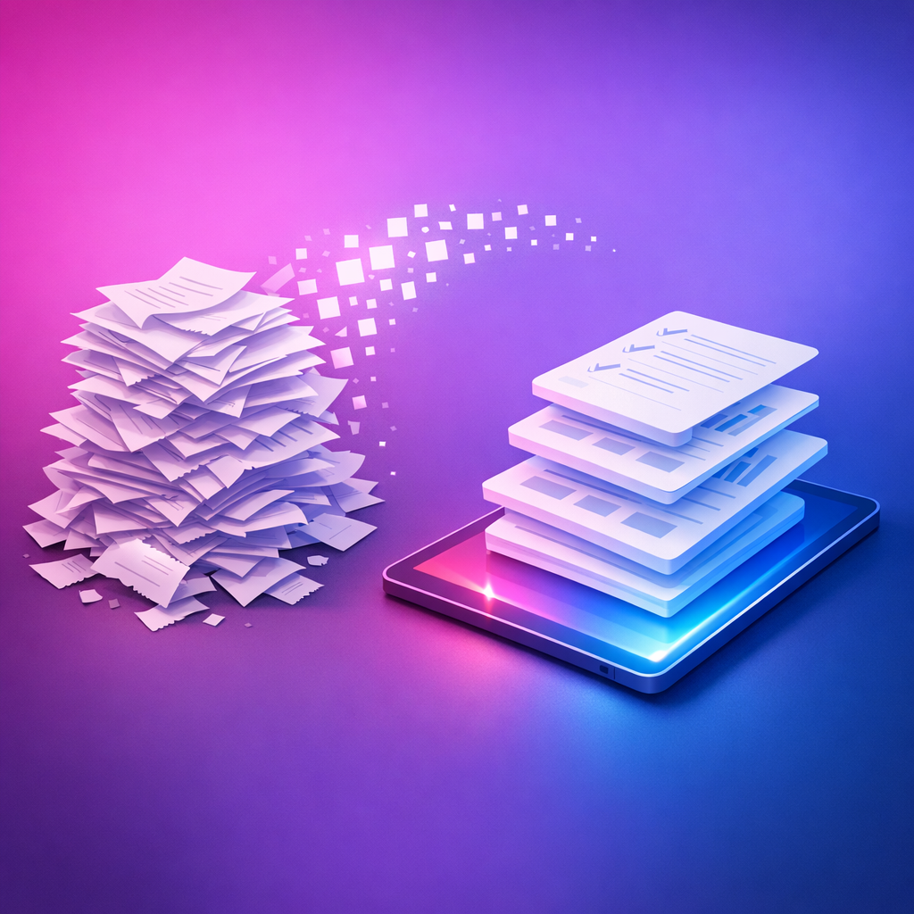 Messy receipts becoming organized digital books
