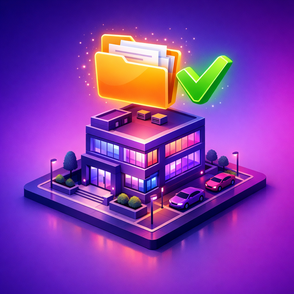 Office building with completed filing folder