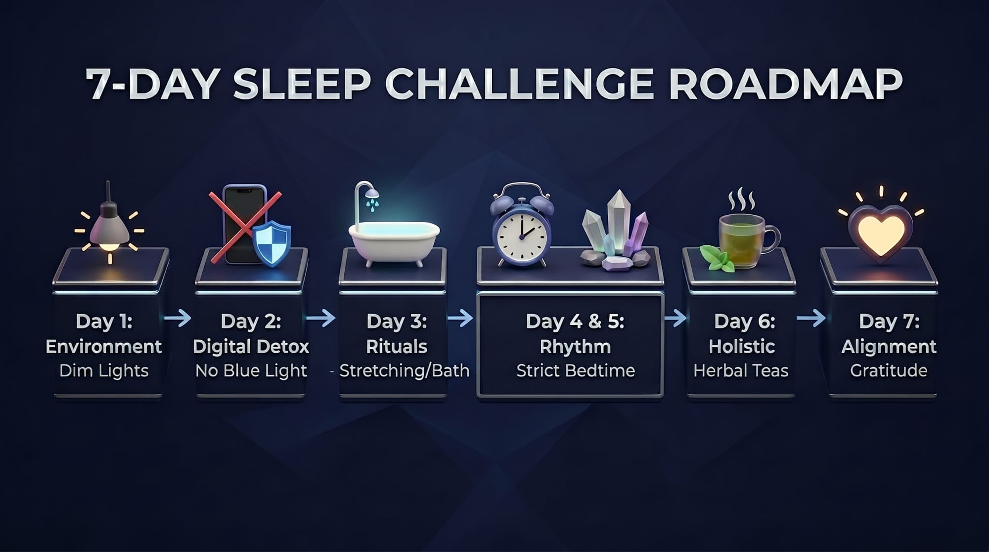 The 7-Day Sleep Challenge Roadmap, Better Sleep, Bedtime Routine, Sleep Hygiene, Restorative Sleep, Sleep Cycle, Sleep Environment, Deep Sleep