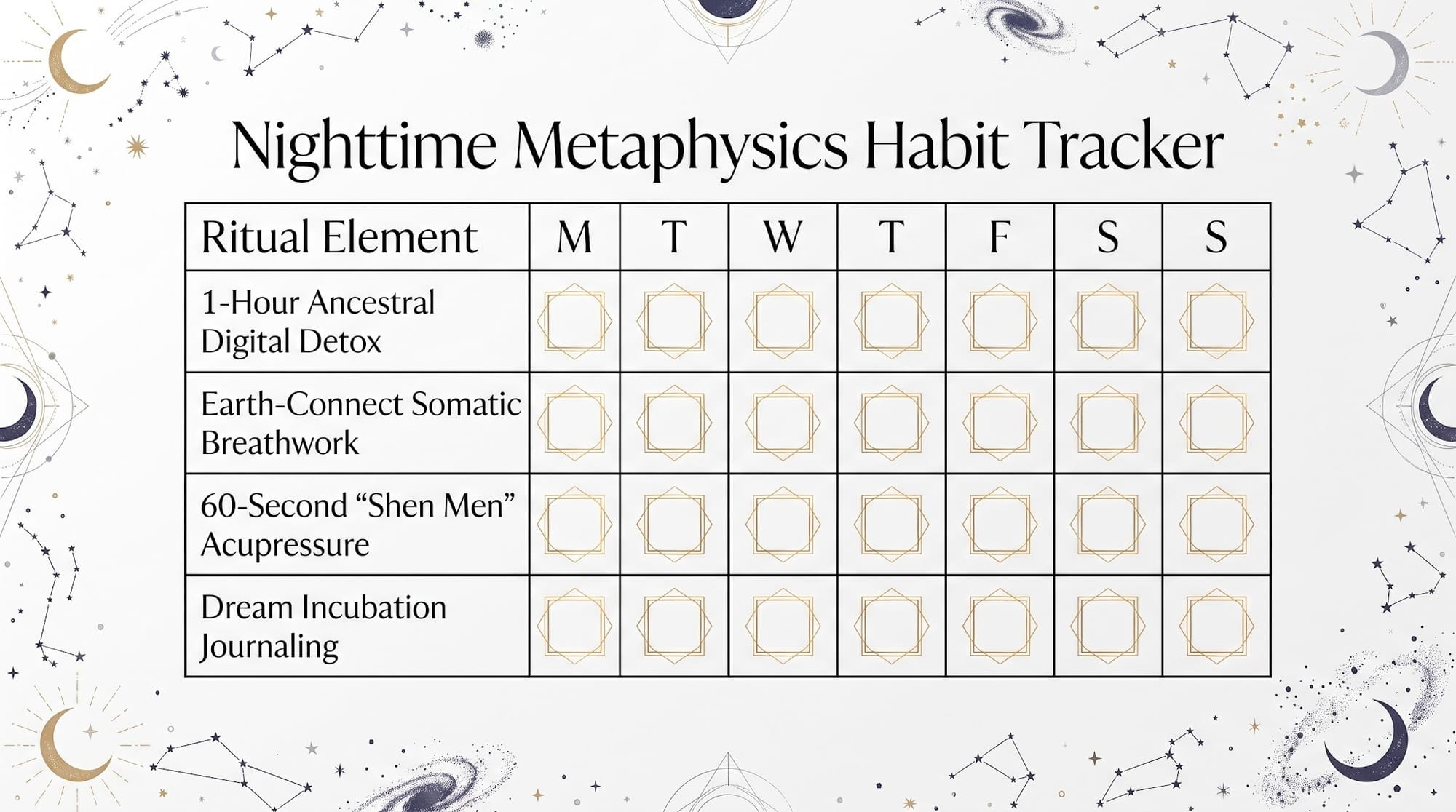 Nighttime Metaphysics Habit Tracker Nighttime Metaphysics Habit Tracker, Sacred Sleep, Nighttime Metaphysics, Holistic Sleep Guide, Sleep Science And Spirit, Mind Body Spirit Balance