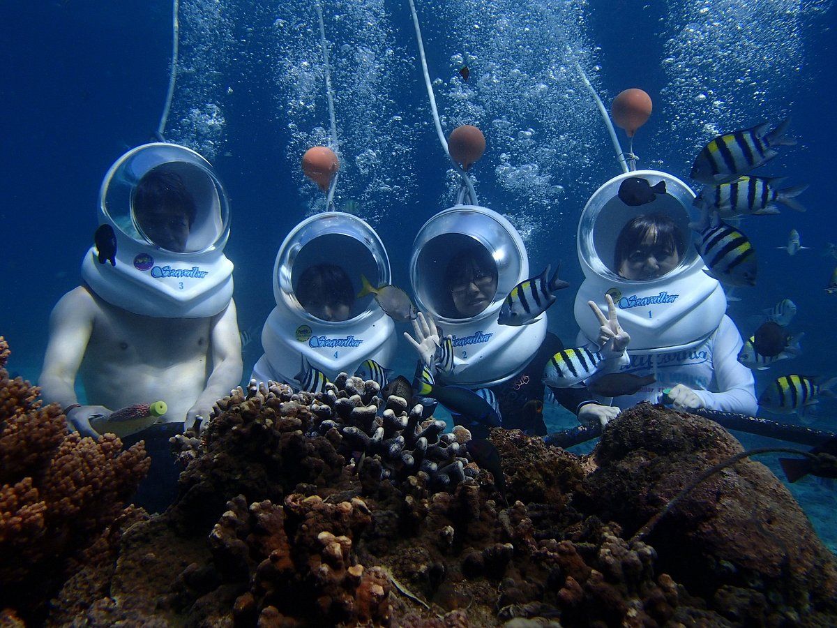 empat orang sedang melakukan sea walker bali