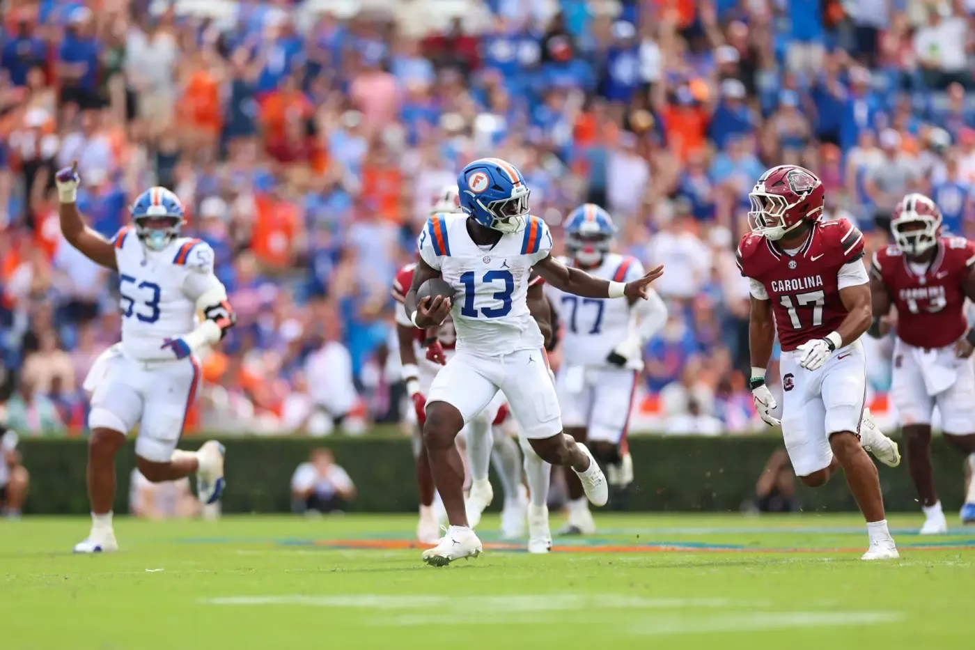 Florida running back Jadan Baugh runs with the ball at Ben Hill Griffin Stadium