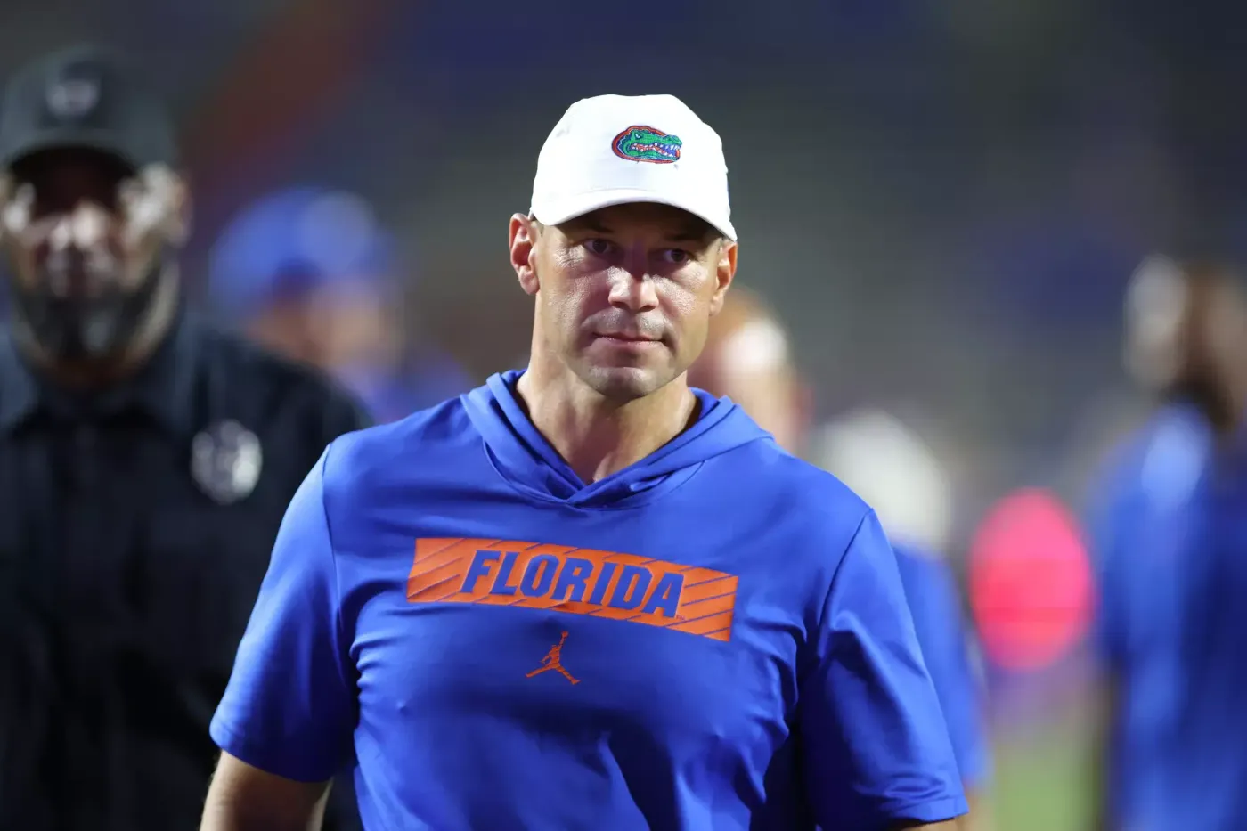 Florida head coach Jon Sumrall walks the field at Ben Hill Griffin Stadium