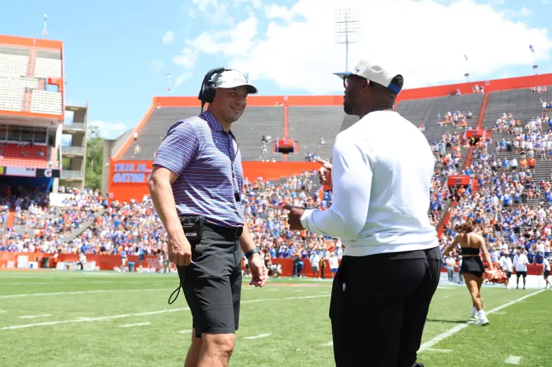 Watch: Jon Sumrall Celebrates on the Field After Gators' Comeback Win at Texas