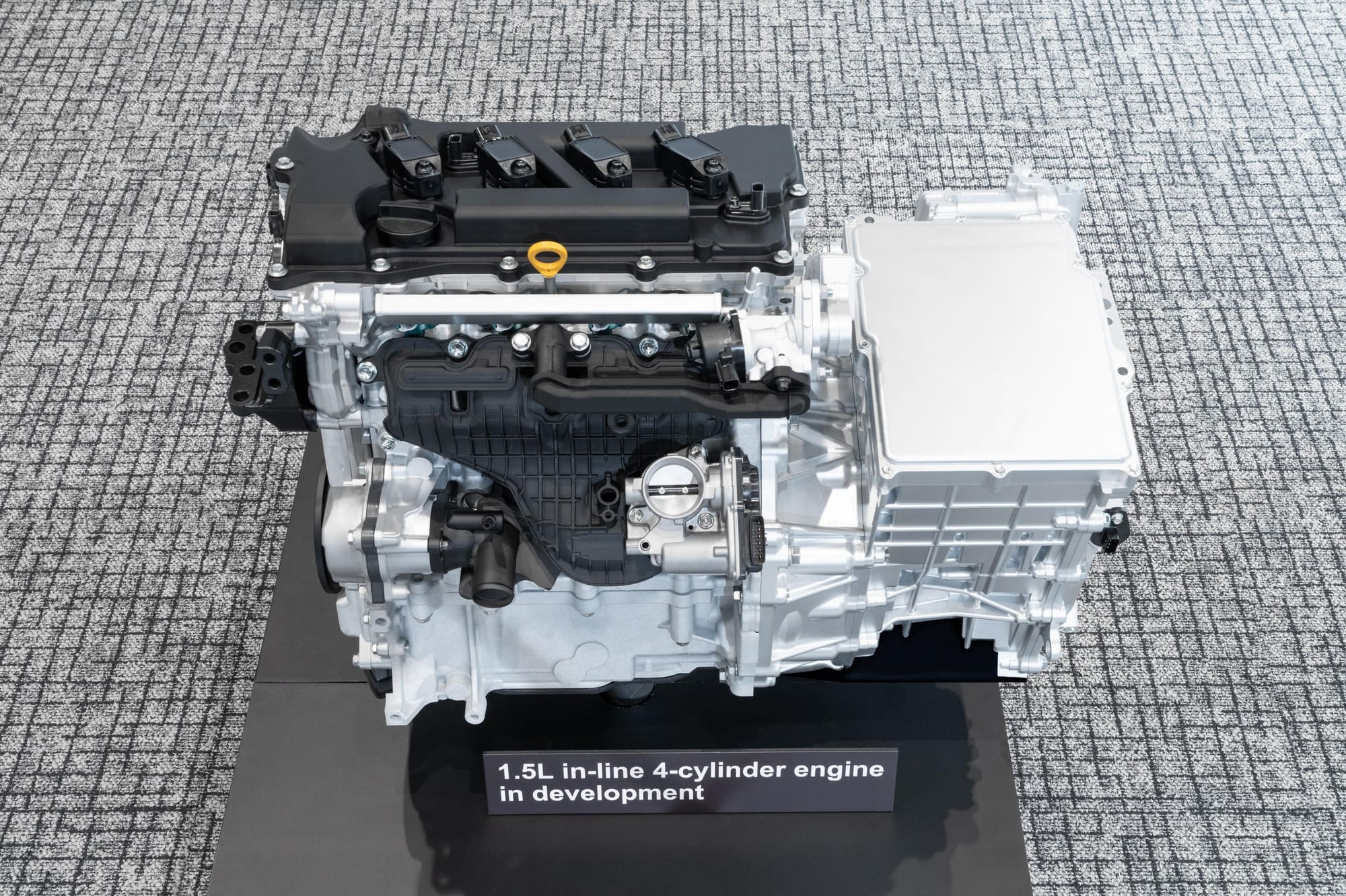 Toyota's new 1.5-litre engine in 2024 on a stand