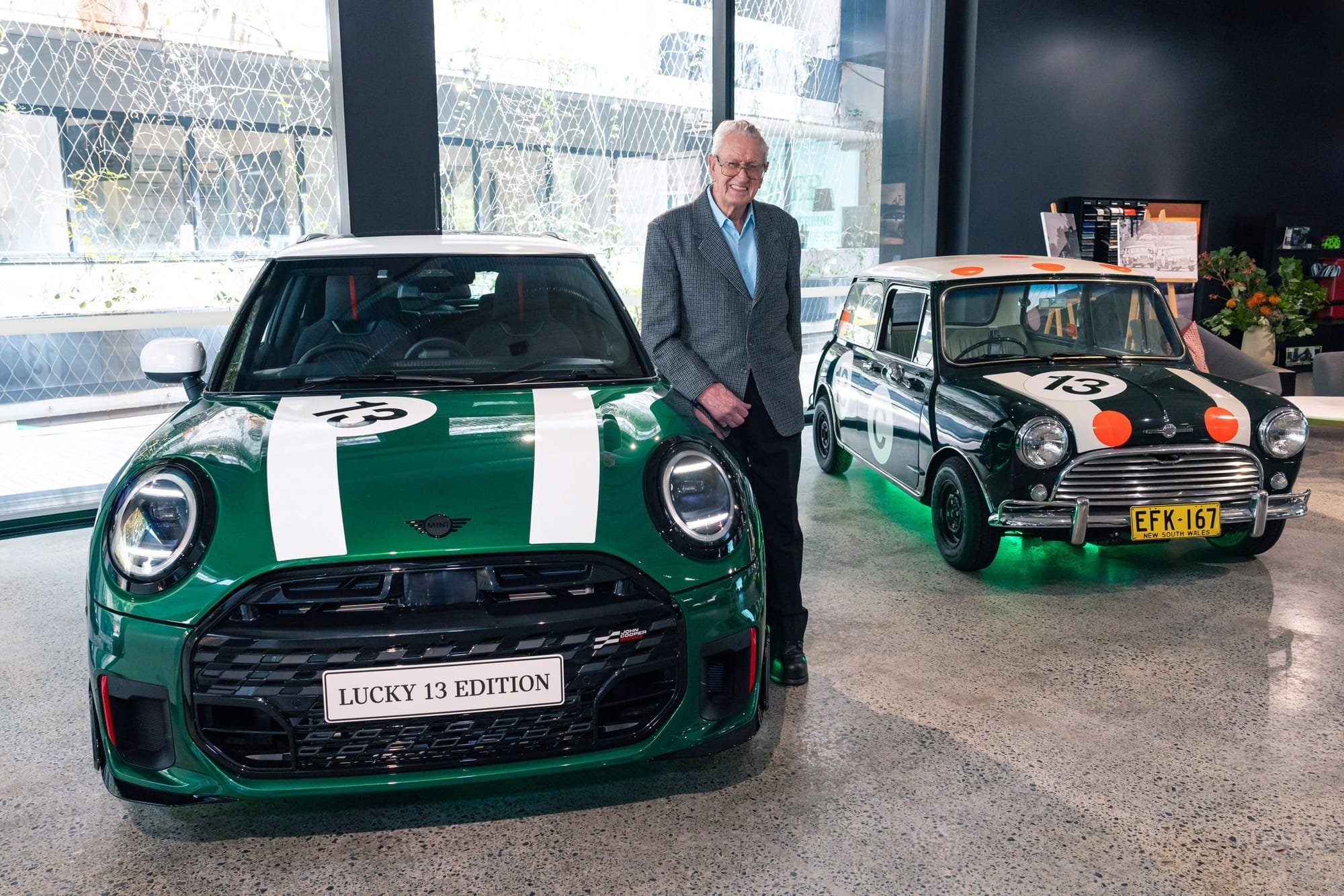 1966 Bathurst 500 winner Bob Holden with the Morris Mini Cooper S he won the race with
