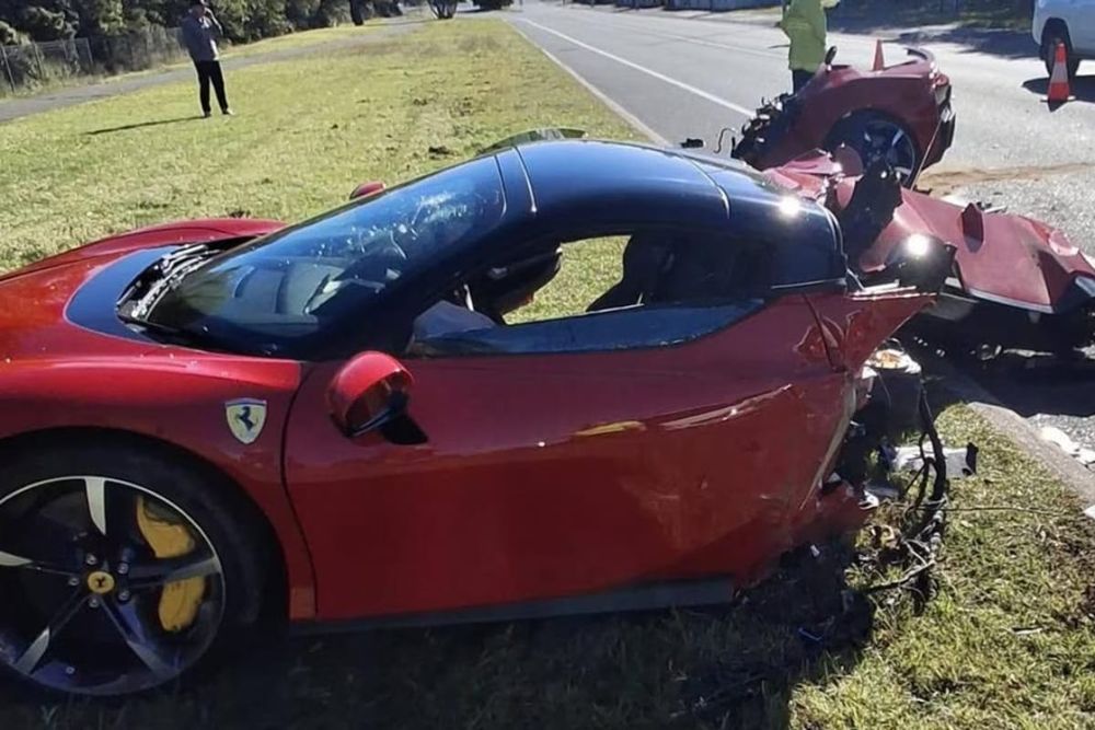 Crash splits Australian’s Ferrari SF90 in two