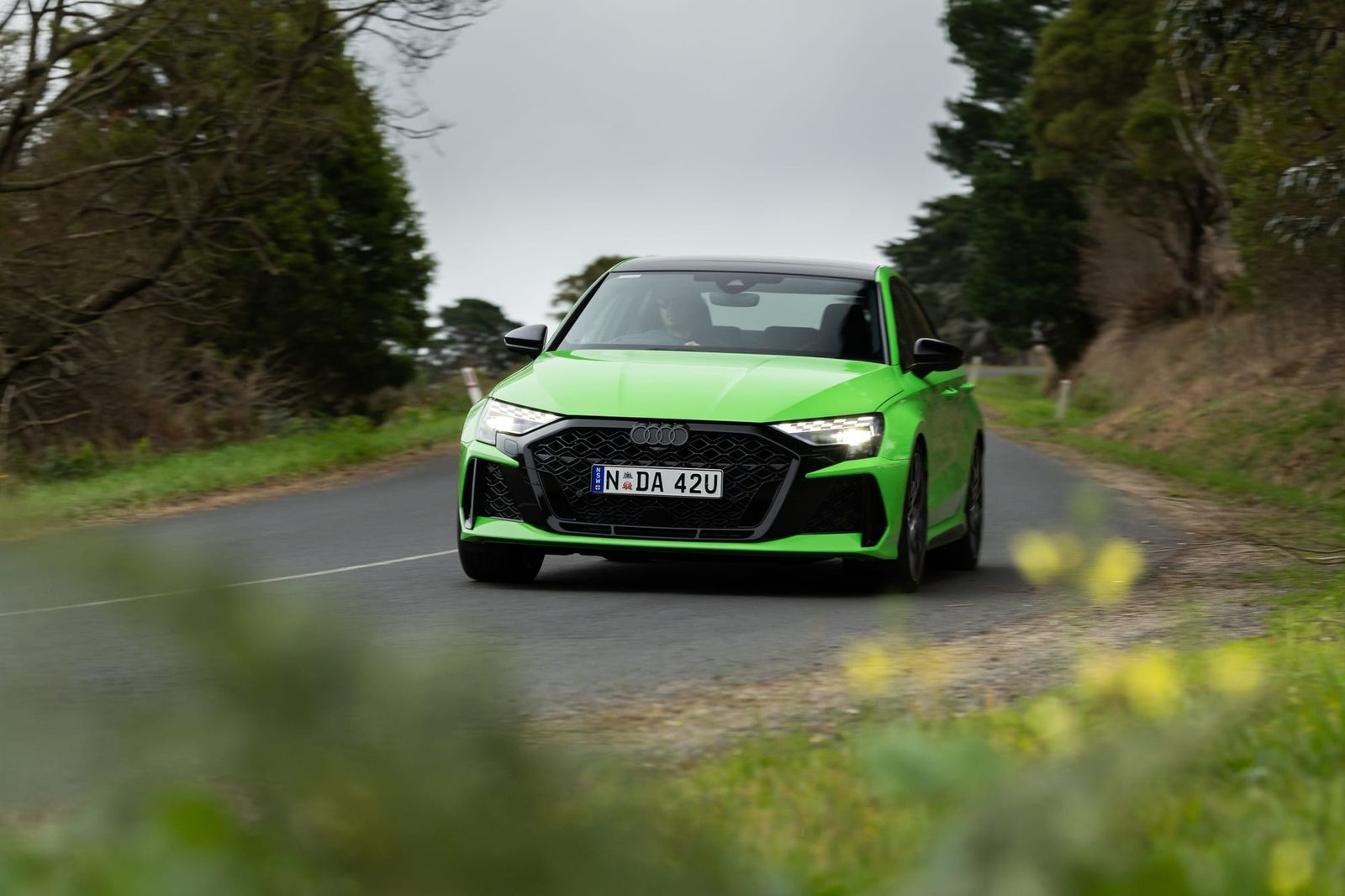 Audi RS3 sedan in Kyalami Green