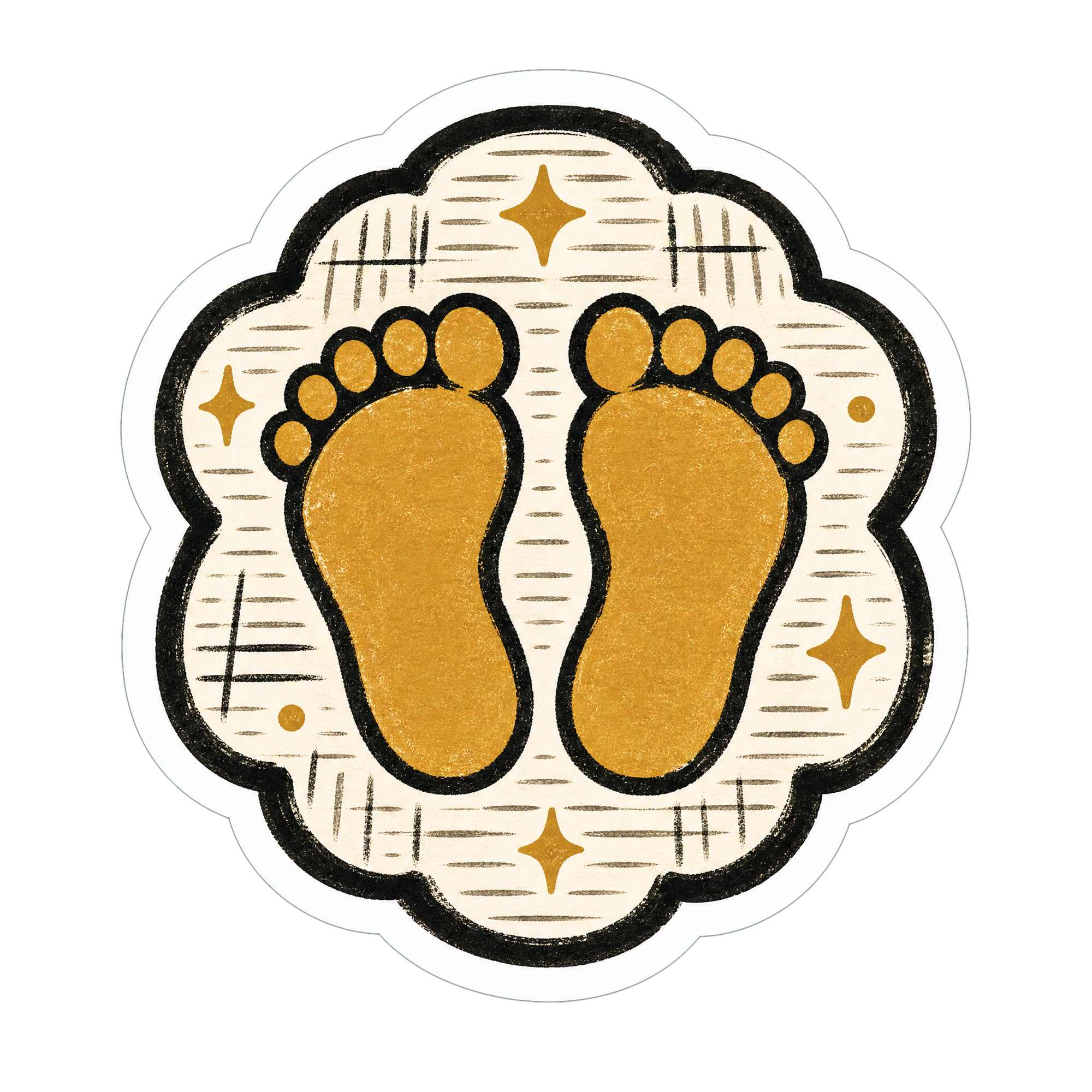 A small golden footprint sticker, a trace of the zashiki-warashi's luck.