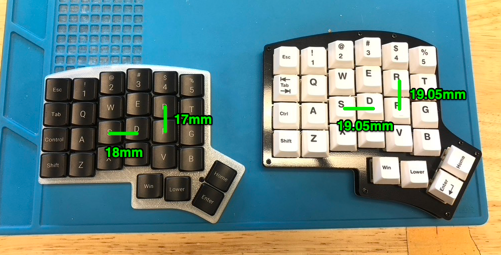 Left: Choc MBK/MCC spacing, Right: MX spacing