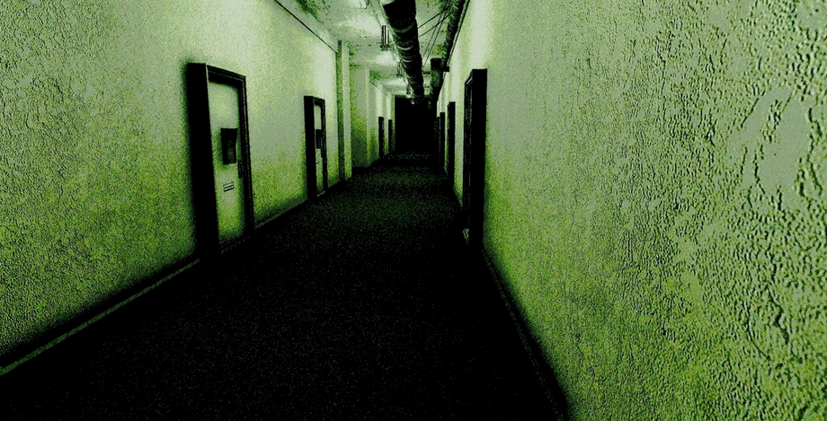 Screen capture from Dead Letter Dept., the long hallway your room is on. You traverse this every shift.