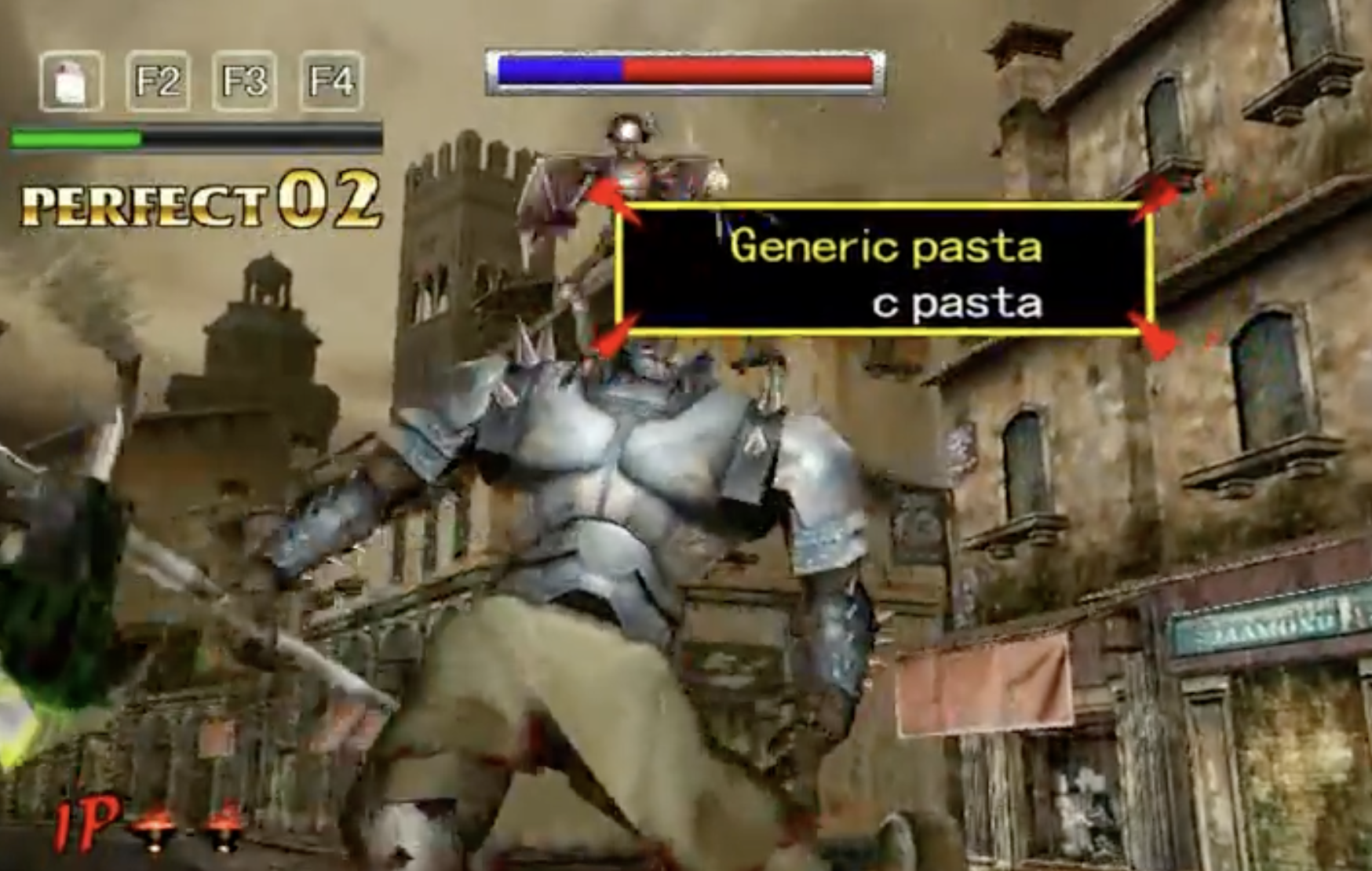 A screen capture from "The Typing of the Dead," a boss fight where someone needs to type "Generic pasta" to hit the monster.