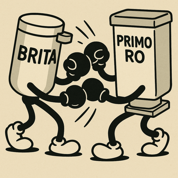 Brita water filter vs Primo RO water filter funny vintage cartoon graphic
