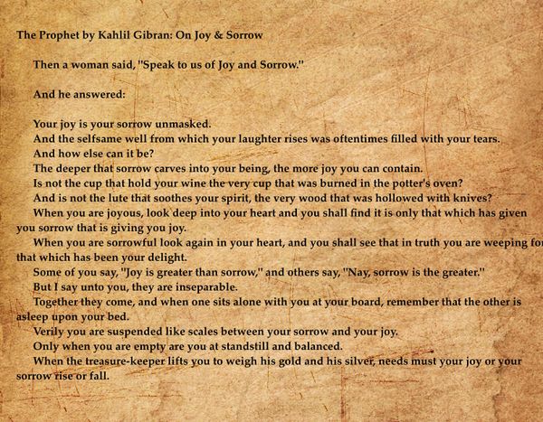 Kahlil Gibran, On Joy and Sorrow
