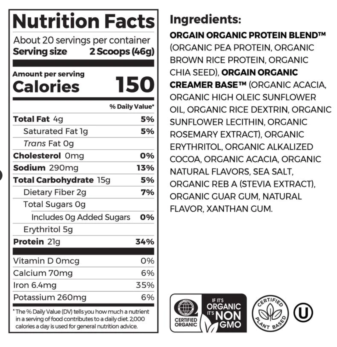 Ingredient Label of Plant Protein