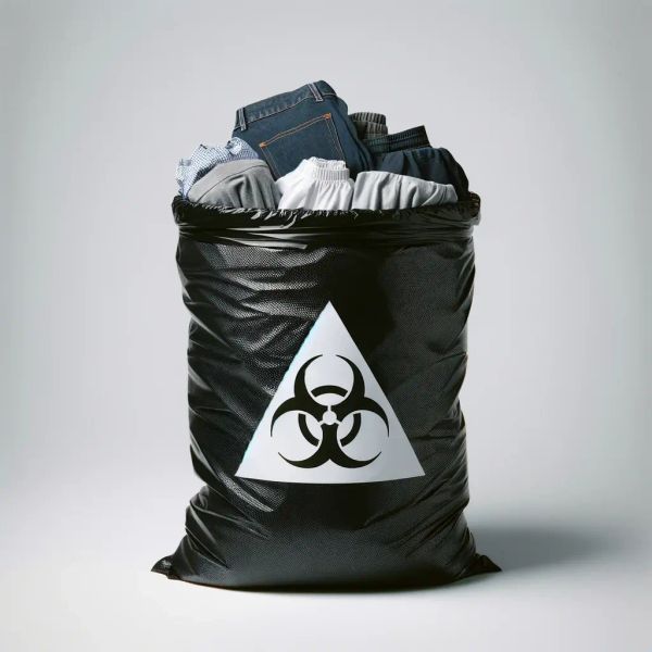 Toxic clothes in a trash bag.