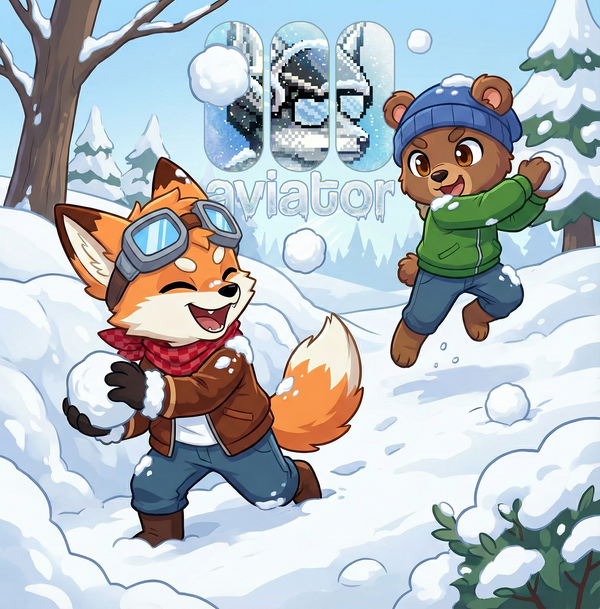 Aviator Fox and Baggie Bear playing in the snow.