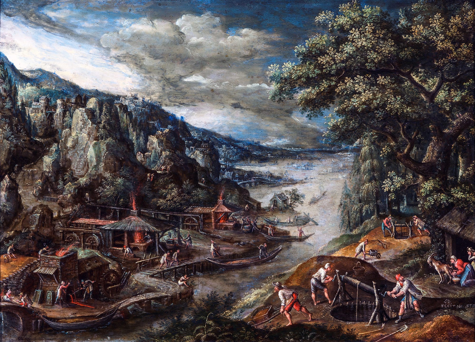 River Landscape with Mining Scene, 1611.