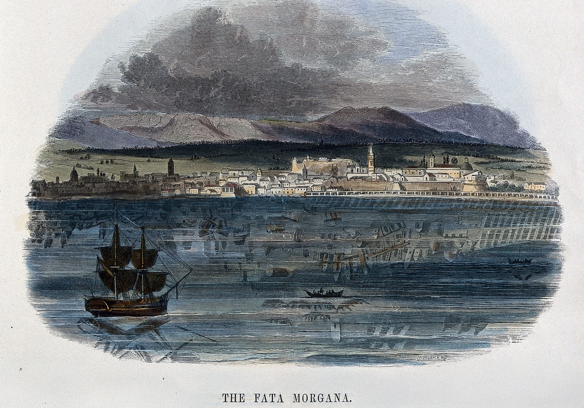 Etching of Fata Morgana mirage.