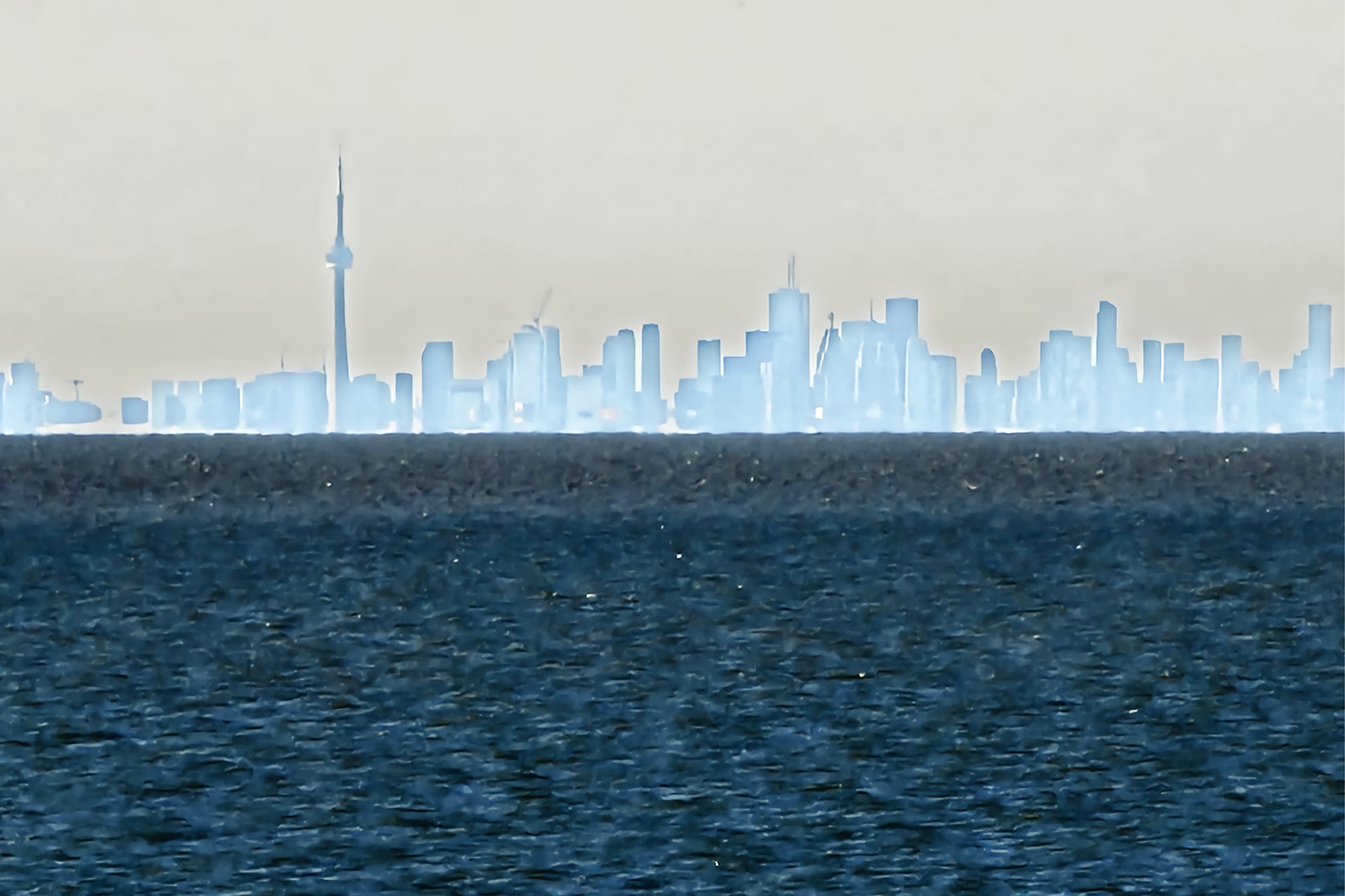 Superior mirage of Toronto across Lake Ontario.