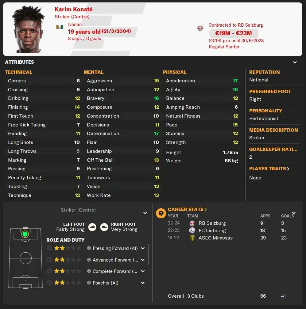 Kartim Konaté, one of the best wonderkids in Football Manager 2024