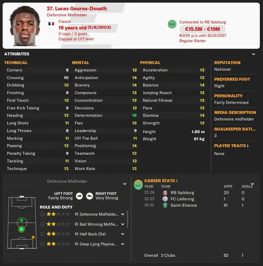 Lucas Gourna-Douath, one of the best wonderkids in Football Manager 2024